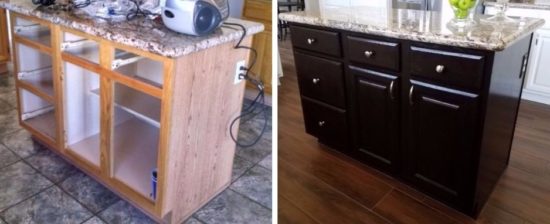 Before and After Kitchen Island Staining