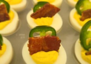 jalapeno candied bacon deviled eggs