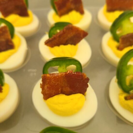 jalapeno candied bacon deviled eggs
