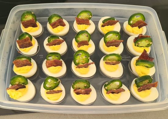 jalapeno candied bacon deviled eggs