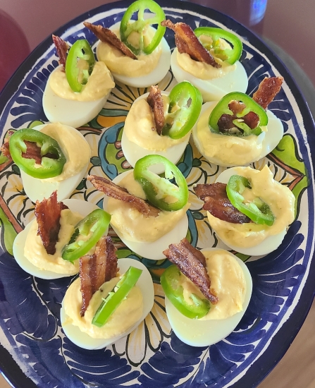 jalapeno candied bacon deviled eggs