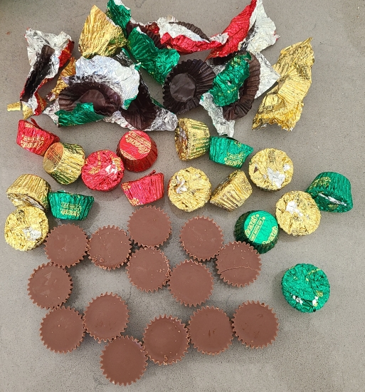 unwrapping mini peanut butter cups